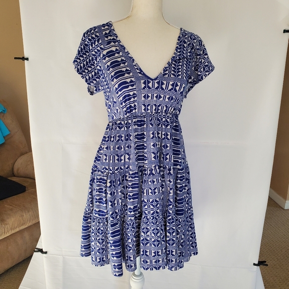 Urban outfitters geo pattern blue and white mini dress, Small - Picture 1 of 8